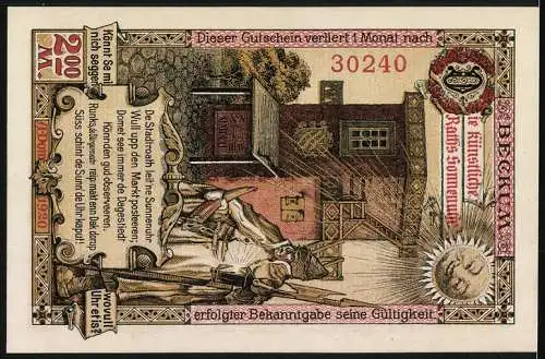 Notgeld Beckum 1920, 2 Mark, Wappen und Ratssonnenuhr