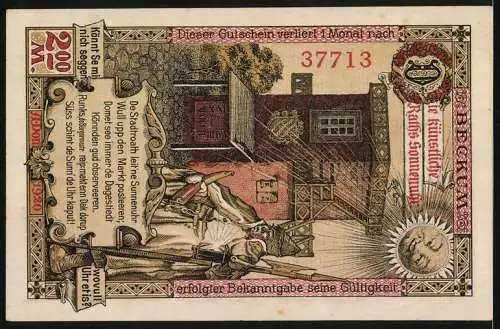 Notgeld Beckum 1920, 2 Mark, Wappen und Ratssonnenuhr