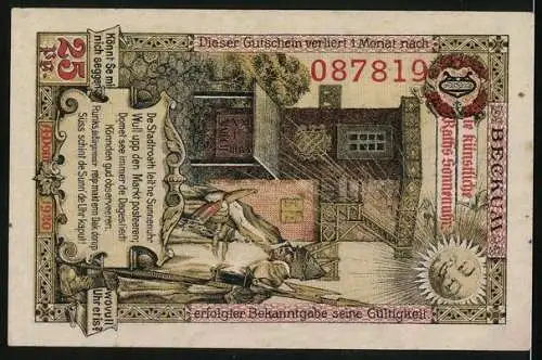 Notgeld Beckum 1920, 2 Mark, Wappen und Ratssonnenuhr