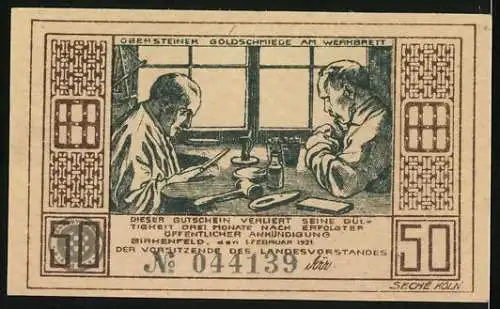 Notgeld Birkenfeld 1921, 50 Pfennig, Oberstein an der Nahe, Ortspartie