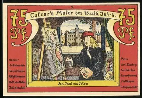 Notgeld Calcar 1922, 75 Pfennig, Maler Jan Joest