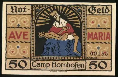 Notgeld Camp Bornhofen 1921, 50 Pfennig, Kirche, Burg, Pietà