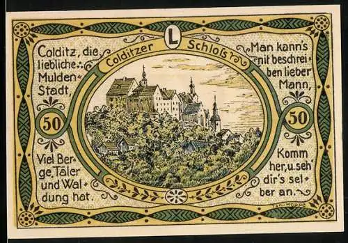 Notgeld Colditz /Sa., 1921, 50 Pfennig, Wappen, Schloss