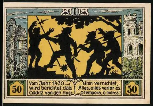 Notgeld Colditz /Sa., 1921, 50 Pfennig, Wappen, Niederlage 1430