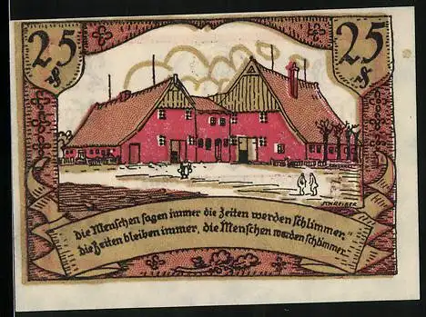 Notgeld Ellerbek /Bez. Pinneberg, 25 Pfennig, Gehöft, Wappen
