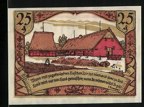 Notgeld Ellerbek /Bez. Pinneberg, 25 Pfennig, Gehöft, Wappen