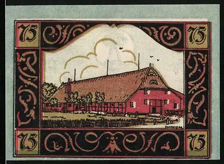 Notgeld Ellerbek /Bez. Pinneberg, 75 Pfennig, Bauernhaus, Wappen