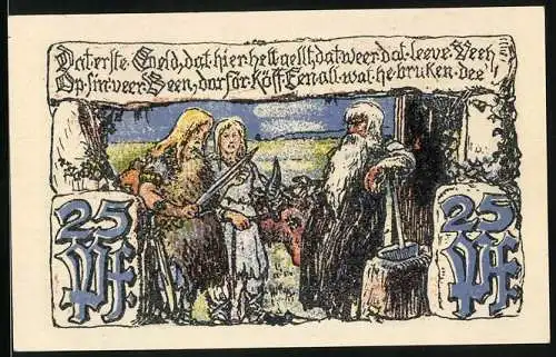 Notgeld Elmshorn 1921, 25 Pfennig, Historische Handels-Szene, Bürger mit Geldsorgen