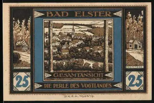 Notgeld Bad Elster i. V., 25 Pfennig, Elster, Springbrunnen, Gesamtansicht