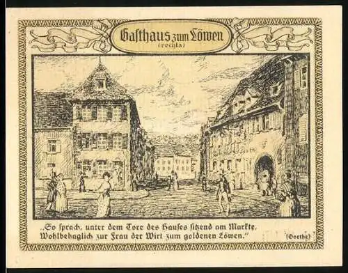Notgeld Emmendingen 1921, 50 Pfennig, Wappen, Strassenpartie mit Gasthaus zum Löwen