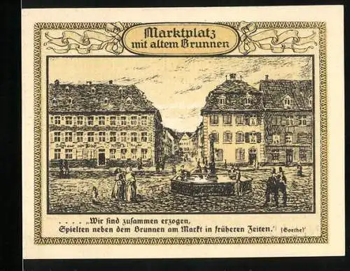 Notgeld Emmendingen 1921, 50 Pfennig, Wappen, Marktplatz mit altem Brunnen