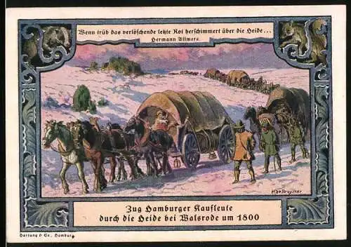 Notgeld Walsrode /Lüneburger Heide 1922, 1 Mark, Erholungsheim und Zug Hamburger Kaufleute durch die Heide, Wappen