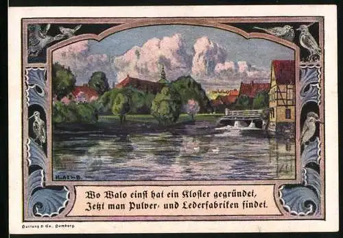 Notgeld Walsrode /Lüneburger Heide 1922, 1 Mark, Erholungsheim und Ortspartie, Vögel, Wappen