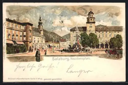 Künstler-AK Otto Strützel: Salzburg, Blick auf den Residenzplatz