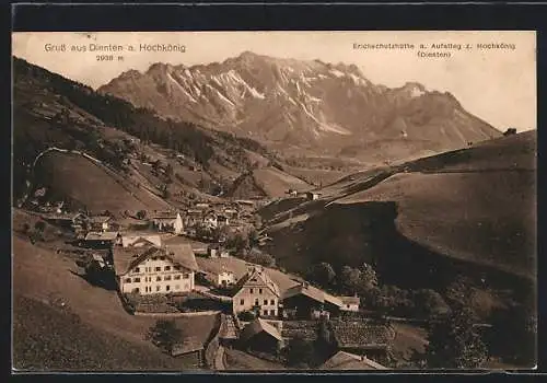 AK Dienten a. Hochkönig, Gasthof zum Hochkönig und Erichschutzhütte am Aufstieg