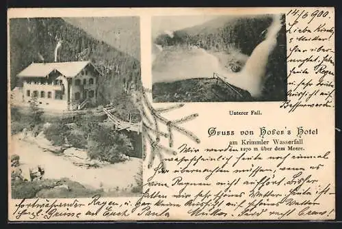 AK Krimml, Hotel Hofer am Krimmler Wasserfall, Unterer Fall