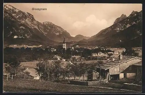 AK Grossgmain, Ortsansicht aus der Vogelschau