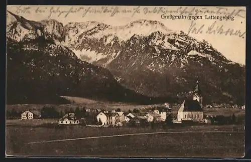 AK Grossgmain, Ortspartie mit Kirche gegen Lattengebirge
