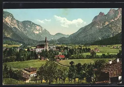 AK Grossgmain b. Bad Reichenhall, Ortspartie mit Kirche