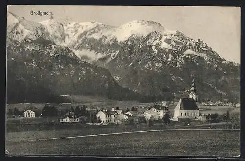 AK Grossgmain, Ortspanorama mit Kirche