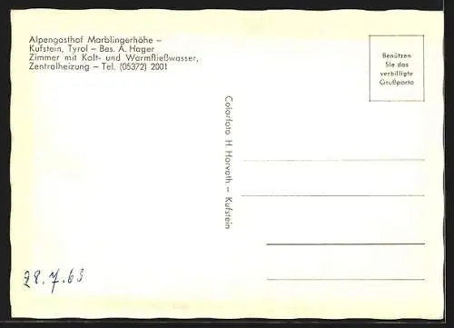 AK Kufstein /Tyrol, Alpengasthof Marblingerhöhe A. Hager