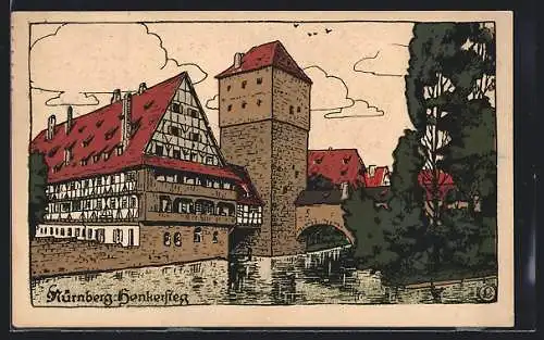 Steindruck-AK Nürnberg, Blick auf den Henkersteg