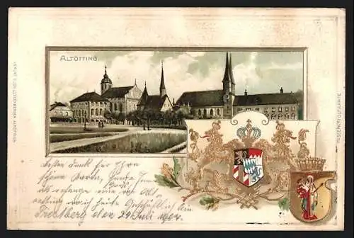 Passepartout-Lithographie Altötting, Der Kapellplatz mit der Gnadenkapelle