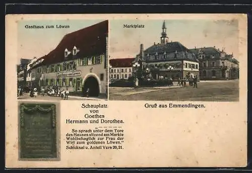 AK Emmendingen, Gasthaus zum Löwen, Denkmal am Marktplatz