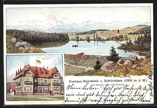 Lithographie Rothaus, Kurhaus Alpenblick am Schlüchtsee