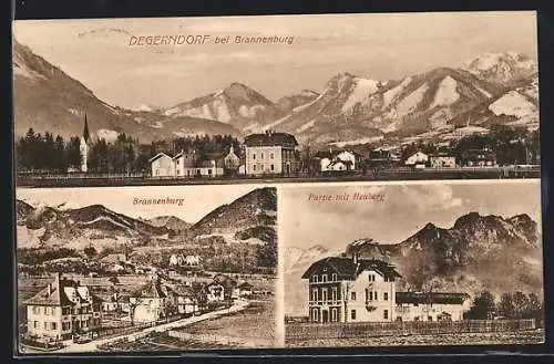 AK Degerndorf bei Brannenburg, Gesamtansicht gegen die Berge, Ortspartie mit Heuberg, Brannenburg