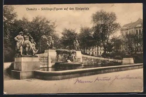 AK Chemnitz, Schillings-Figuren auf dem Königsplatz