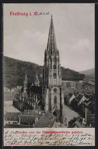 AK Freiburg i. B., Das Münster von der Franziskanerkirche aus