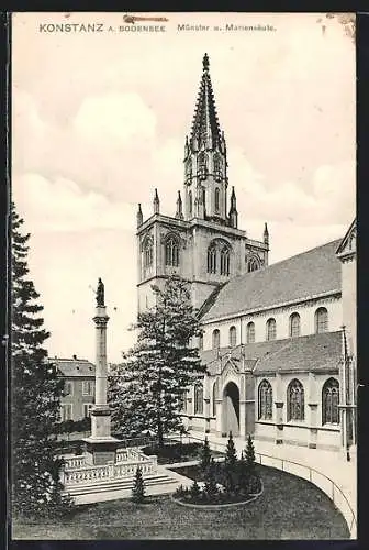 AK Konstanz a. Bodensee, Münster und Mariensäule