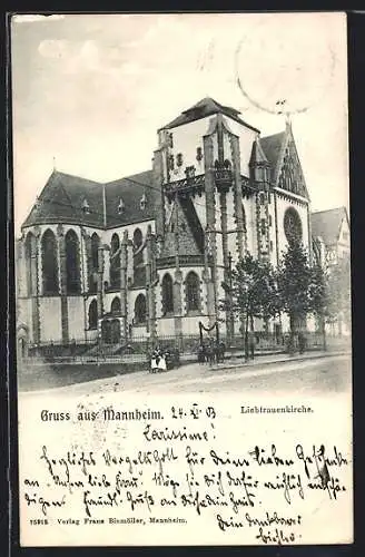 AK Mannheim, Menschengruppe an der Liebfrauenkirche