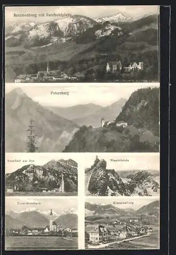 AK Brannenburg, Ortsansicht, der Wendelstein und die Ramboldplatte