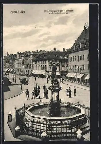 AK Augsburg, Bürgermeister Fischer-Strasse und Merkurbrunnen