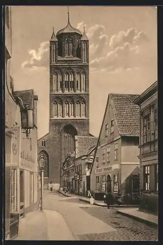 AK Stralsund, Böttcherstrasse mit Jacobikirche