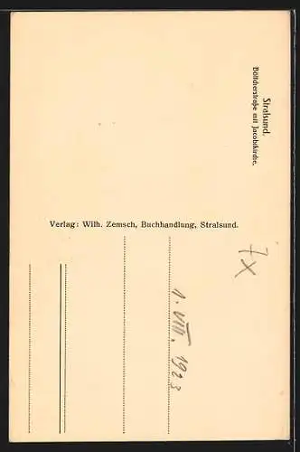 AK Stralsund, Böttcherstrasse mit Jacobikirche