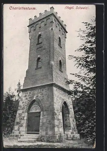 AK Pöhl, Charlottenturm /Vogtl. Schweiz, Blick auf den Turm