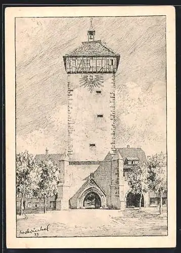 Künstler-AK Reutlingen, Tübinger Tor