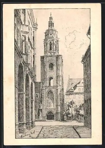 Künstler-AK Heilbronn, Turm der Kilianskirche
