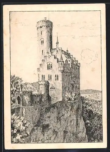 Künstler-AK Honau / Württ., Blick auf Schloss Lichtenstein