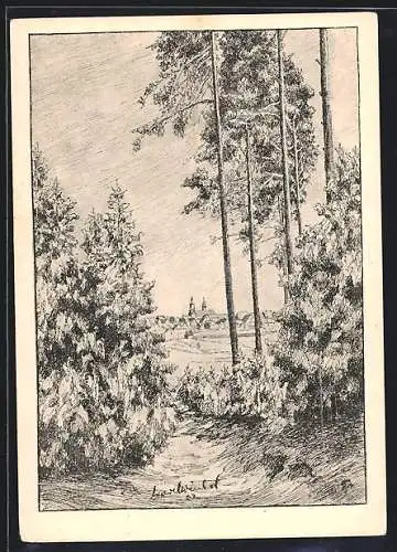 Künstler-AK Freudenstadt im Schwarzwald, Ortsansicht mit Kirche