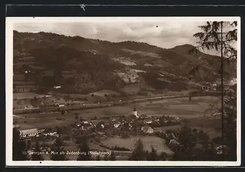 AK St. Georgen a. Mur, Ortsansicht mit Kirche aus der Vogelschau