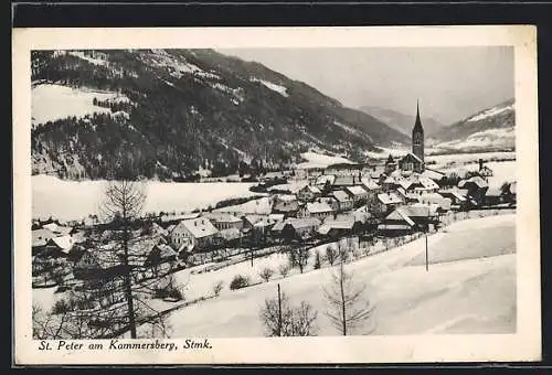 AK St. Peter am Kammersberg, Ortsansicht mit Kirche aus der Vogelschau