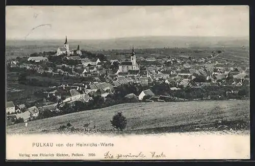 AK Pulkau, Ortsansicht mit Kirchen von der Heinrichs-Warte