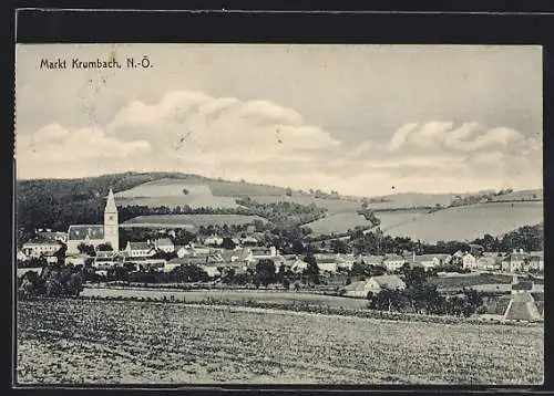 AK Markt Krumbach, Ortsansicht mit Kirche aus der Vogelschau