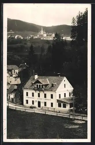 AK Rasing-Mariazell, Gasthof-Pension Ursprung mit Umgebung aus der Vogelschau