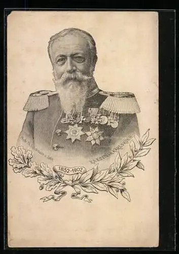 AK Porträt des Grossherzog Friedrich von Baden in Uniform mit Orden über einem Eichenast