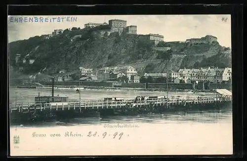 AK Koblenz, Blick zur Festung Ehrenbreitstein, Rheinpartie